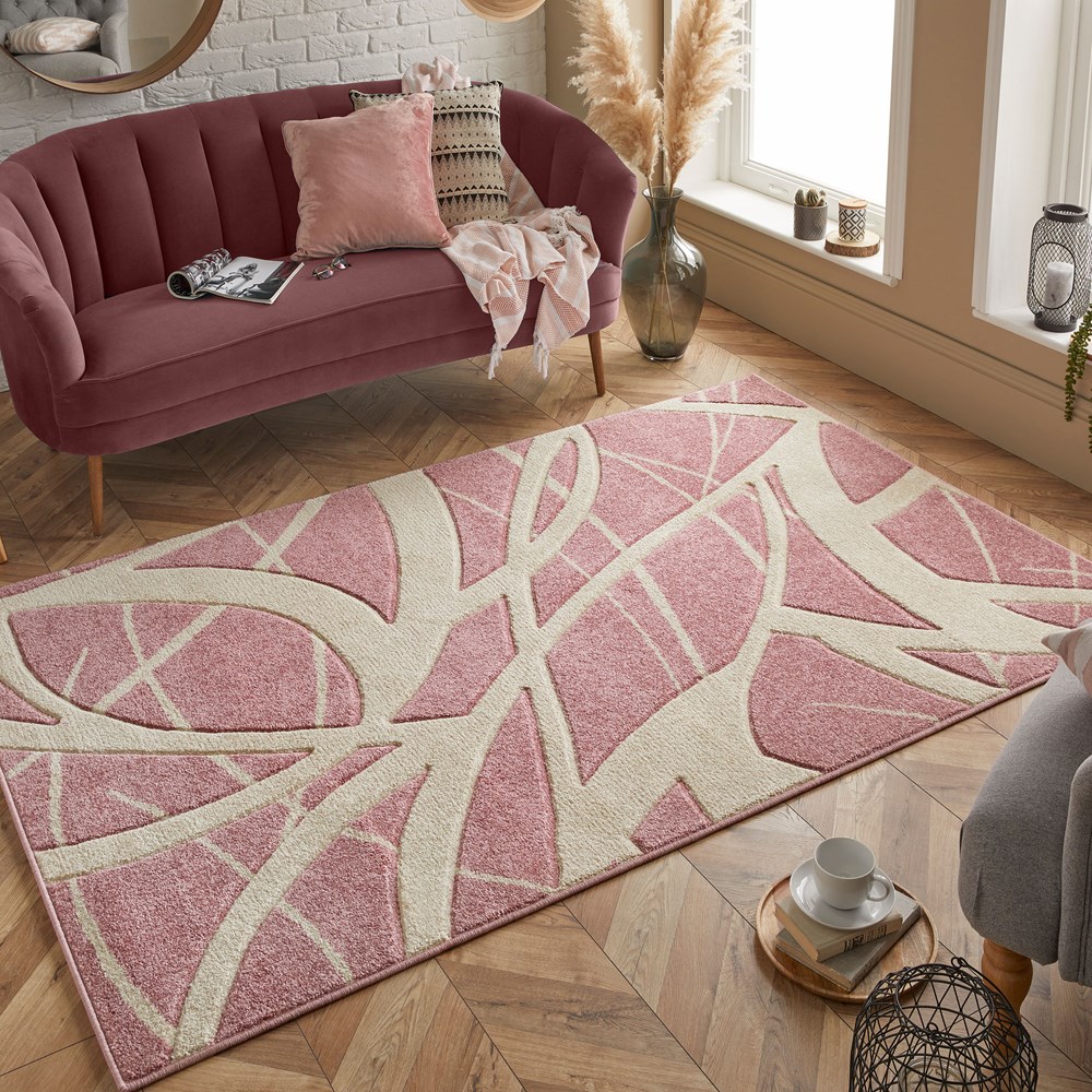 Portland 57 R Abstract Carved Rugs in Pink Cream